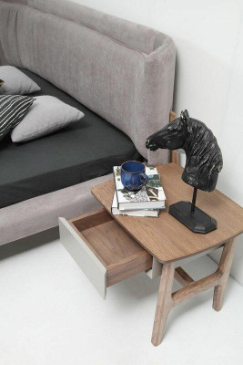 Garnitur Schlofzëmmer Duebelbett Bett Nuetsdëscher Gri Set 3tlg Stoff