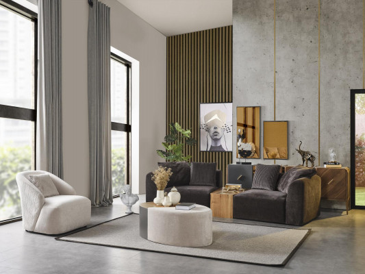 Sofasaz 4 Sëtz Sessel Véiersëtz Sofa Modern Schwaarz Stoff Nei