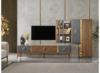 Setz Mauer Eenheet TV Stand RTV Niddreg Schaf Säitenschaf Regaler Holz Brong