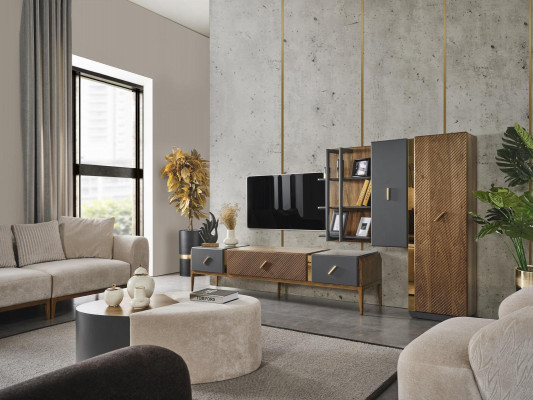 Setz Mauer Eenheet TV Stand RTV Niddreg Schaf Säitenschaf Regaler Holz Brong