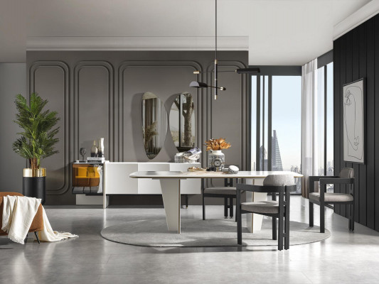 Iesszëmmer Garnitur Iessgruppe Iessdësch Luxus Still Iesseck 5tlg Wäiss