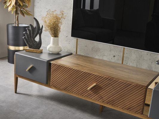 Setz Mauer Eenheet TV Stand RTV Niddreg Schaf Säitenschaf Regaler Holz Brong