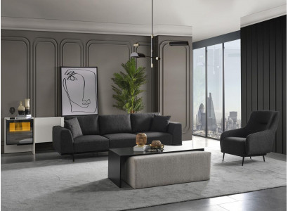 Sofagarnitur Sofa 4 Sëtzer Véiersëtzer Fauteuil Set Stoff Modern Gro