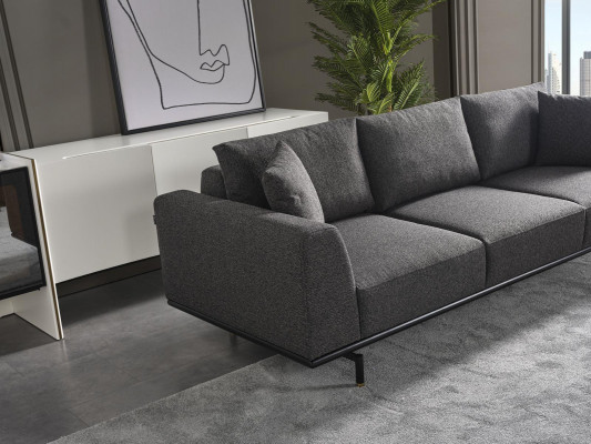 Sofagarnitur Sofa 4 Sëtzer Véiersëtzer Fauteuil Set Stoff Modern Gro