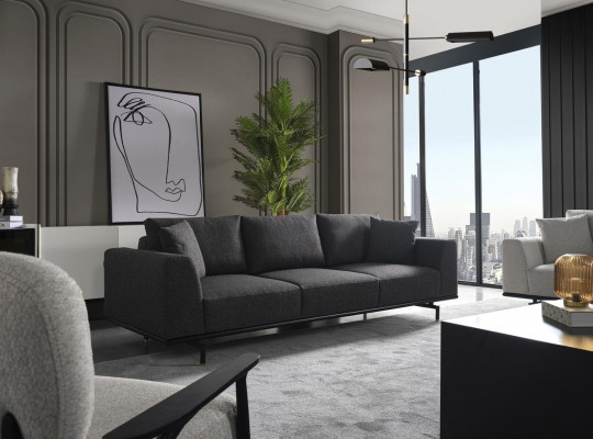 Sofagarnitur Sofa 4 Sëtzer Véiersëtzer Fauteuil Set Stoff Modern Gro