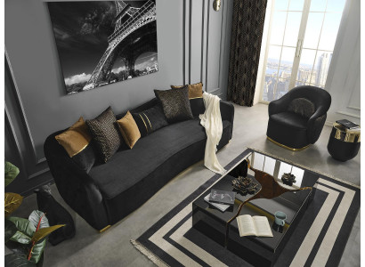Sofagarnitur Sofa 4 Sëtzer Fautteuil Véiersëtzer Stoff Blo Polyester Set