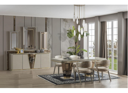 Iesszëmmer Luxus Iessgrupp Iesszëmmer Iessdësch Garnitur Still Beige 5 Stéck