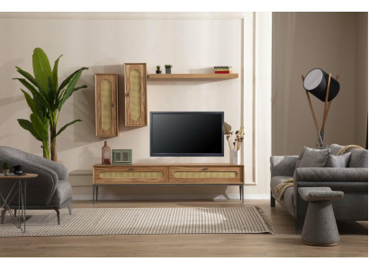 Lowboard RTV Mauerzären Wohnzëmmer Holzmiwwelen Wandregal Set 4 Stéck.