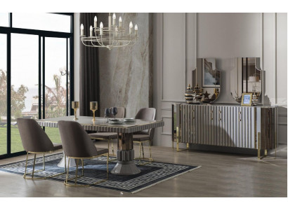 Modern Luxus Iessgrupp Iesszëmmer Iessdësch Garnitur Still Iesseck Gro 5-Deeler