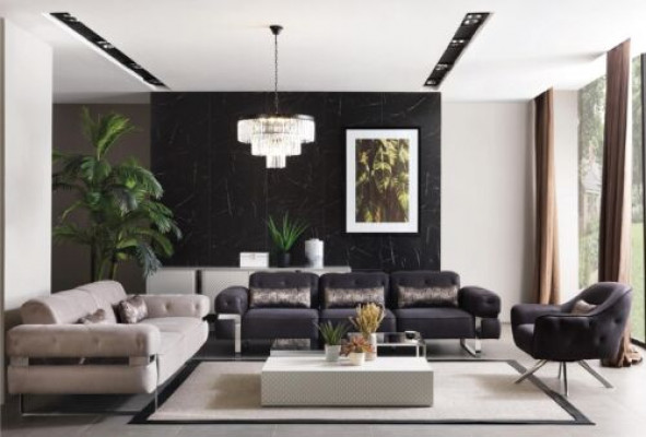 Sofasaz Set 431 Sëtz 3x Dëscher Dësch Couche Garnitur Design Dëscher 6-Deeler.