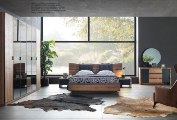 Schlofkummer Bett 2x Nuetsdësch Kleederschaf Kommode Spigel Set 6 Stéck