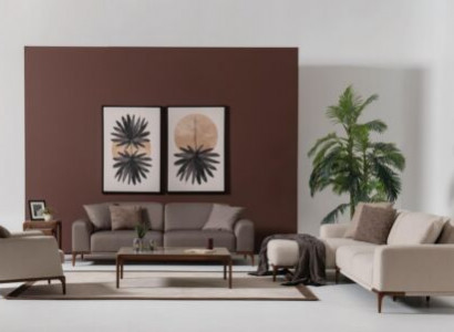 Wunnzëmmer Eckcouch L-Form Sofa 3 Still Dësch 2x Niewendëscher Set