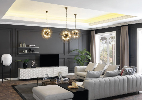 Wunnlandschaft Eckcanapé L-Form TV-Stänner 3x Couchdësch Couch Polstermöbel