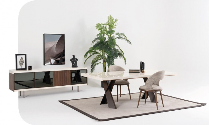 Iesszëmmer Still Holz Textil Luxus Polster Miwwelen Stil Modern gro