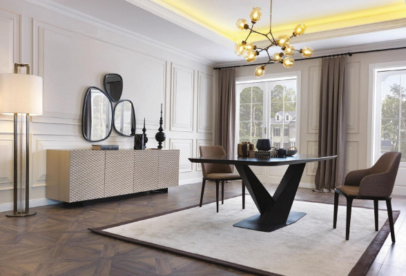 Luxus Iessdësch Design Dësch Iesszëmmer Dëscher Metall Design Miwwelen Nei