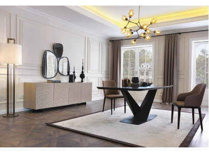 Iessdësch Dësch 4x Still Kredenz Spigel 7tlg Design Grupp Garnitur