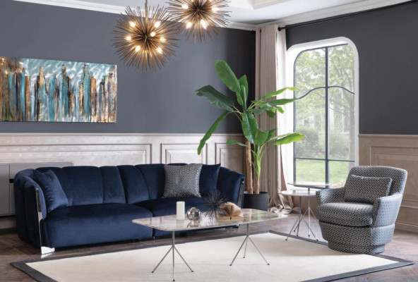 Wunnzëmmer Sofa Canapé Designer Textil Sëtz Këssen Design blo