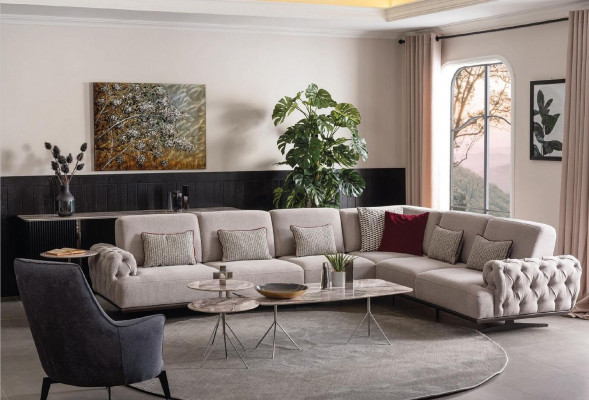 Ecksofa Design Miwwelen Eckgarnitur Stoffssofa Textil Eckcouch Miwwelen 355x280cm