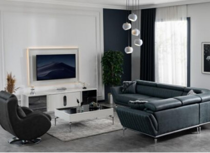 Wunnzëmmer Set Ecksofa L-Form TV-Ständer Fernsehwand Garnitur Design