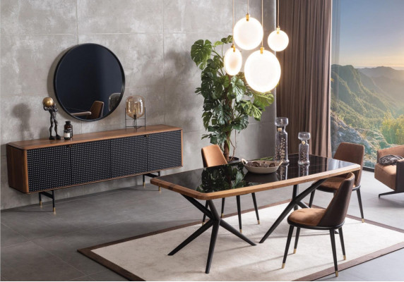 Iesszëmmer Set Dësch 4x Still Kommode Spigel 7-deel Grupp Iesse Garnitur