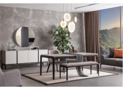 Iesszëmmer Set Dësch 2x Still Anrichte Spigel Bänk 6tlg Iessgrupp Nei