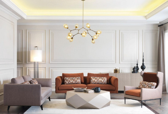 Wunnzëmmer Sofa 4 Sëtzer Couch Sëtz Polster Couchen Design brong