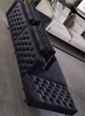 Design Sofasuite 3-Sëtzer Stoff Couch Polstersofas Couche Schwarz