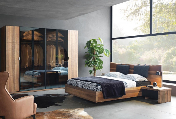 Schlofzimmer Garnitur Bett 2x Nuetsdësch Set Miwwelen Nei 3tlg. Nei brong