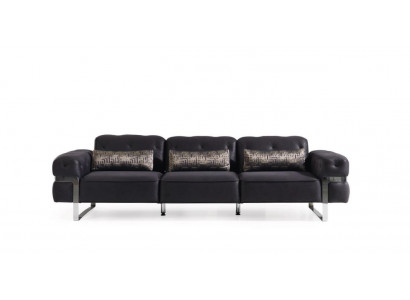 Canapé 3 Sëtzer Dräisëtzer Textil Luxus Miwwelen Design Canapé schwaarz
