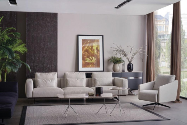 Wunnzëmmer Design Sofagarnitur 4-Sëtz Couch Wäiss Polstersofa Nei