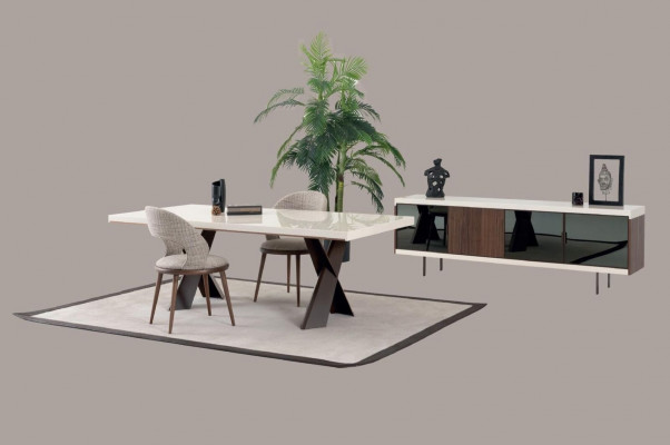 Iesszëmmer Iessdësch Dësch Metall Stil Modern Design Miwwelen Luxus nei Wäiss