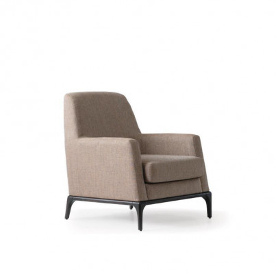 Wunnzëmmer Fotell Design Canapé Luxus Polster Modern Braun Holz Textil