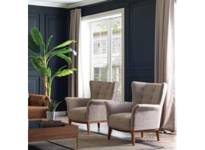 Chesterfield Fauteuil Canapé Polster Luxus Holz mat Textil Stil Modern Lounge