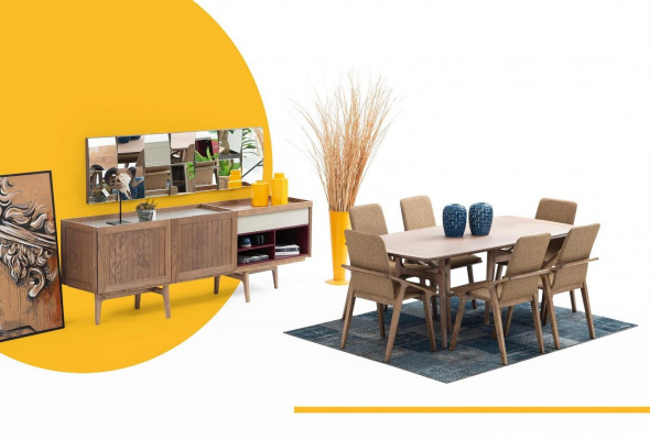 Iesszëmmer Grupp Iessdësch Stull Dësch Holz Set 7stk Braun Dëscher Nei