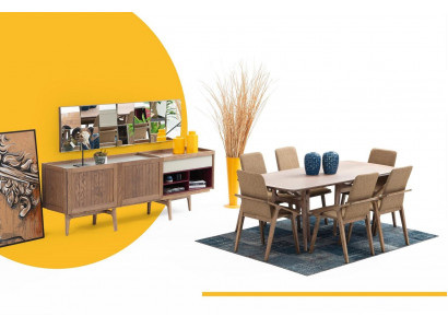 Iesszëmmer Grupp Iessdësch Stull Dësch Holz Set 7stk Braun Dëscher Nei