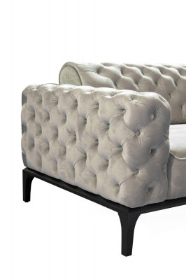 Chesterfield Sofa-Set Sofa 3+1 Sëtzer Stoff Grau Luxus Sofas Sëtz