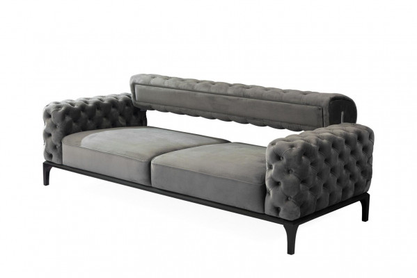 Chesterfield Sofa-Set Sofa 3+1 Sëtzer Stoff Grau Luxus Sofas Sëtz