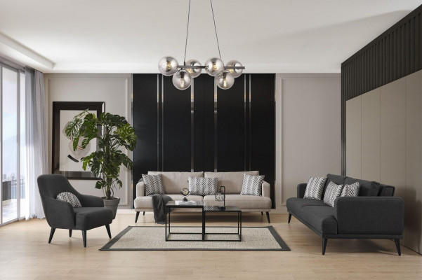 Komplett Couch Garnitur Sofas Garnitur 431 Sëtzer Gro Stoff Modern Set