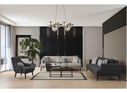 Komplett Couch Garnitur Sofas Garnitur 431 Sëtzer Gro Stoff Modern Set