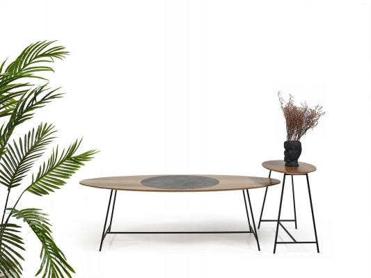 Moderne Dësch Couchtisch Säitentisch Design Wunnzëmmer Holz Oval 2 Deeler.