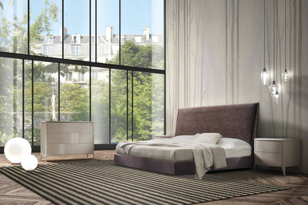 Designer Bett 2x Nuetsdëscher Kommoud 4-deelech Set Schlofzëmmer Italienescht Miwwelen