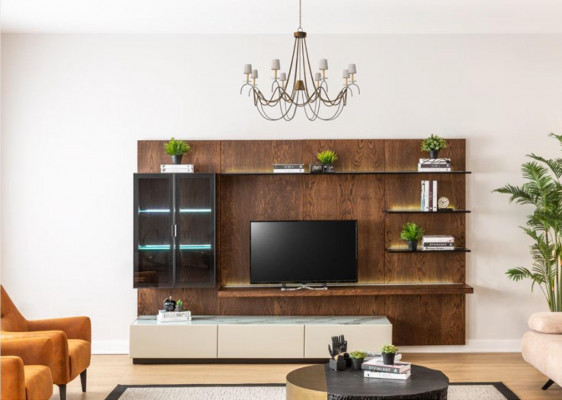 Luxus Wunnwand Schaf Regal Wunnzëmmer Vitrin Wunnwänn Holz Design