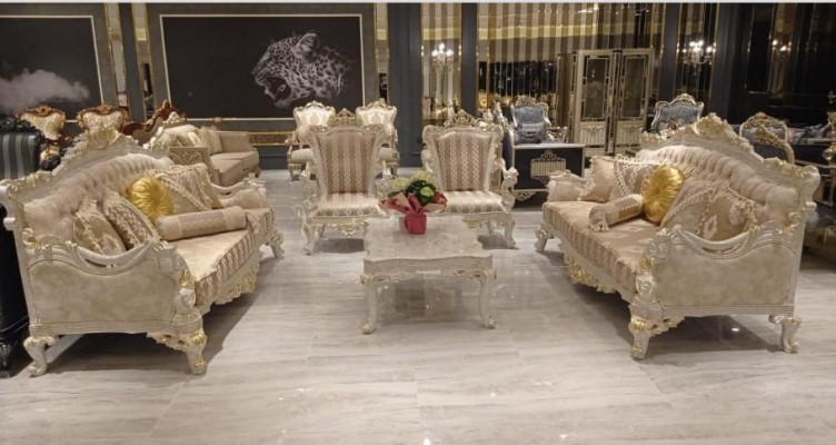 Beige Canapé-Sëtzung Sofa Set 5tlg. Dësch Canapé-Sëtzung Canapé Miwwelen