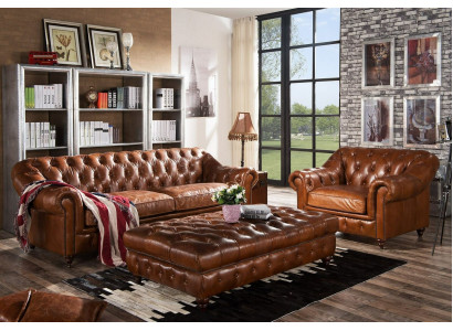 Foussocker Club Lounge Chesterfield Hocker Textil Ottoman Design Ottomane