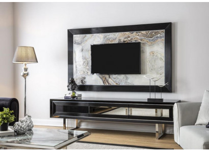 Luxus Wunnwand + Säitendësch Lowboard Regal Wunnzëmmer Schwarz Héichglanz