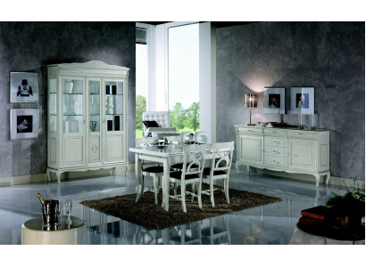 Design Iesszëmmer Set Garnitur 7 Deeler Holz Miwwelen Kommode 4x Stull Dësch Vitrine Nei