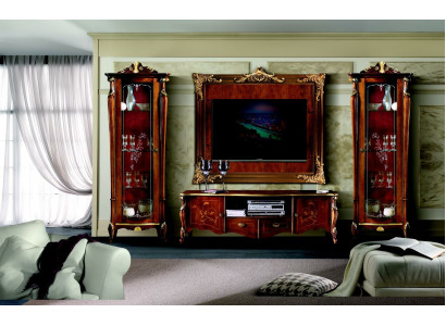 Set Garnitur 4-Stéck Italienesch Miwwelen 2x Vitrinn Sideboard RTV Wandplack Schaf