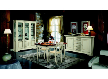 Design Iesszëmmer Set Garnitur 5tlg Holz Miwwelen Kommode 2x Stull Dësch Vitrin Nei