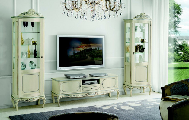 Luxus Wunnwand 3-Deeler RTV 2x Vitrinn Design Italienesch Miwwelen Wunnzëmmer Barockstil