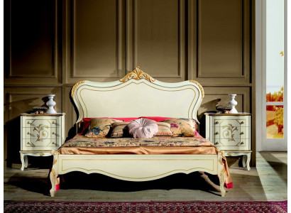 Luxusbett 160x195cm mat Holzkapittel an 2 Nuetsschafskëschten Italienesch Miwwelen Nei